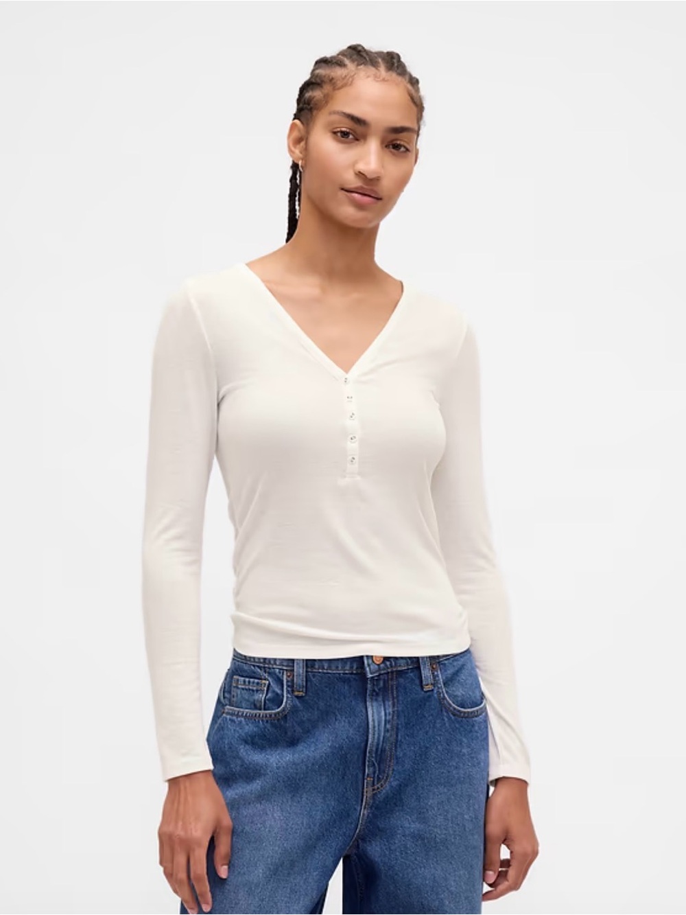 GAP Women's Mustard Long-Sleeve Henley V-Neck Top